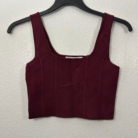Zara Tops - Zara Burgundy Bustier Cropped Knit Tank Top